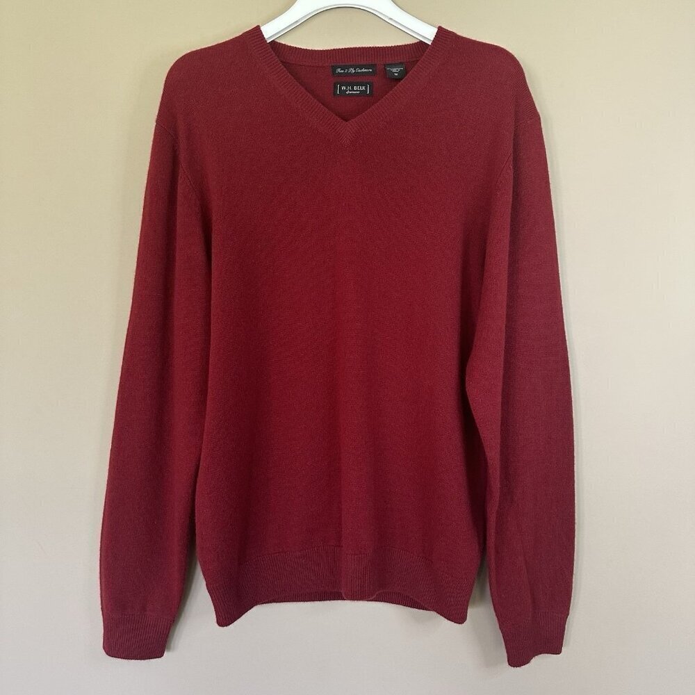 WH Belk 100% Cashmere Sweater Men M Maroon Red Fine 2 Ply Preppy VNeck Old Money